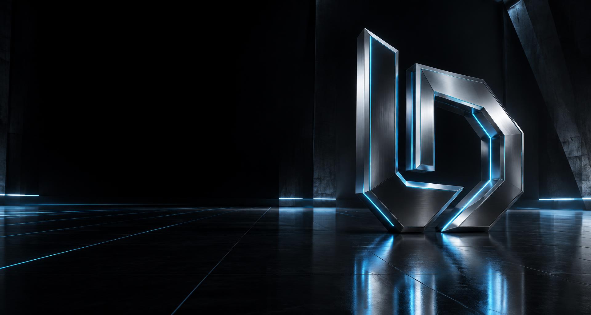 Emblema metálico LORT iluminado em azul em um palco digital